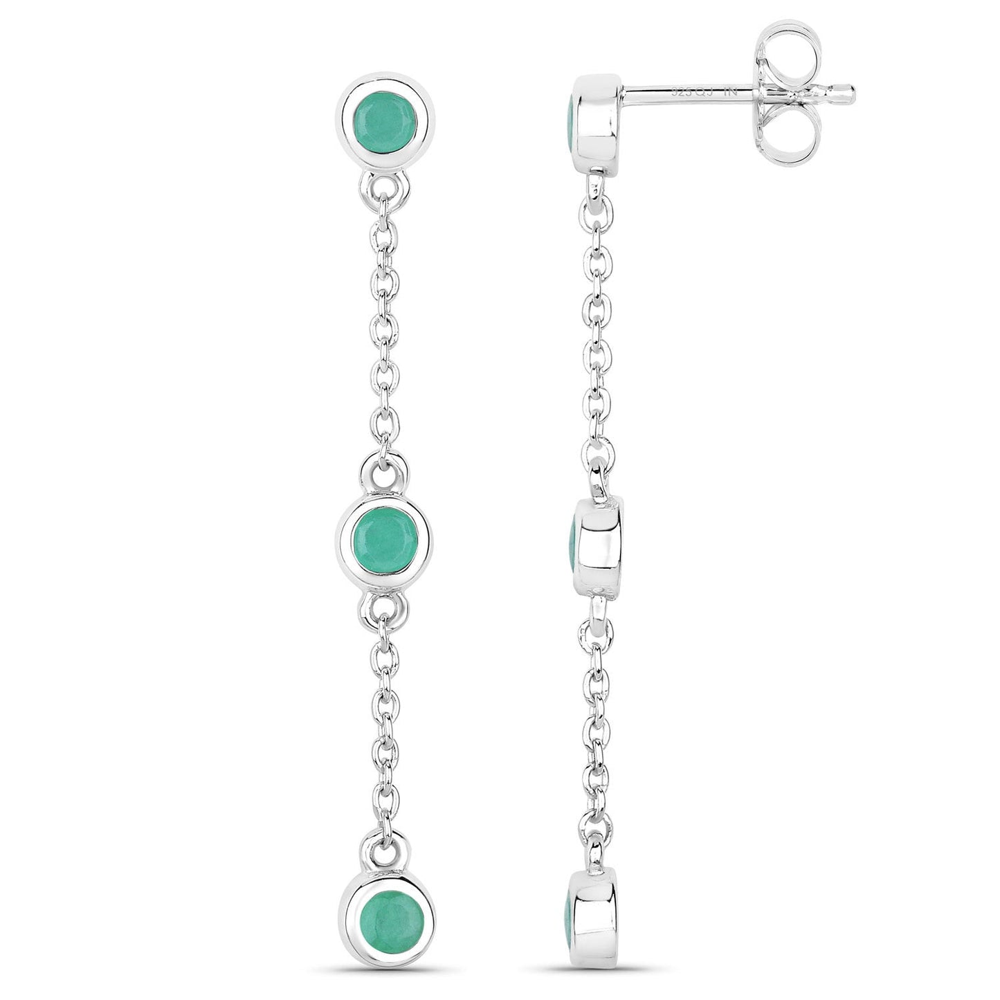 Aretes de plata de ley .925 con esmeralda genuina de 0.60 quilates
