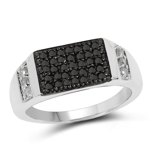Anillo de plata de ley .925 con diamante negro genuino y diamante blanco de 0,55 quilates