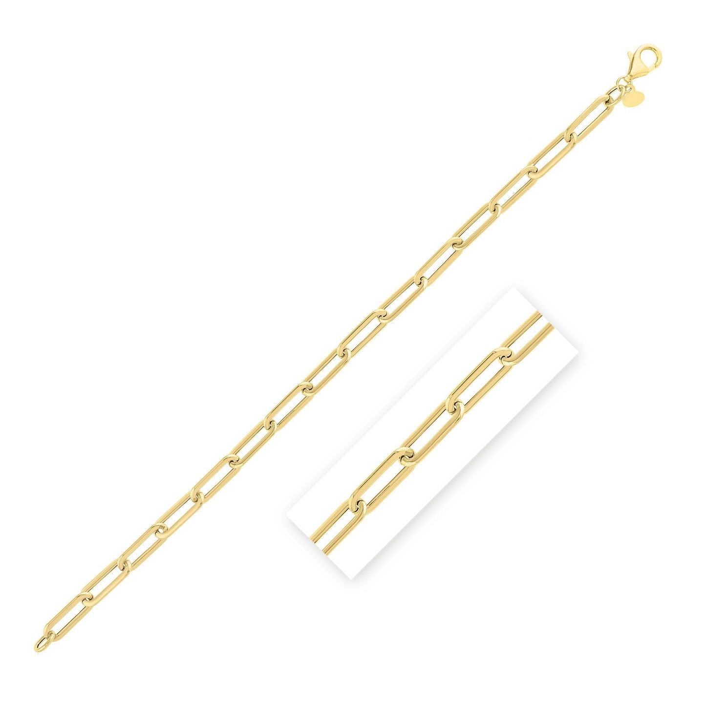 Pulsera de cadena larga de oro amarillo de 14k tipo clip abombada (4.80 mm)