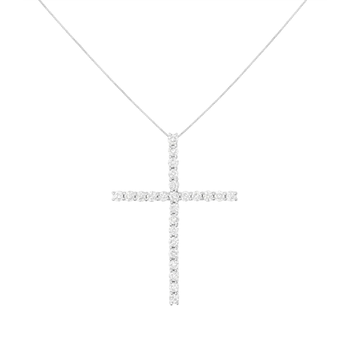 Colgante de cruz de plata de ley .925 de 3,0 quilates de peso total con forma redonda de diamante de 1-1/2" con cadena tipo box (color I-J, claridad I2-I3) - 18"