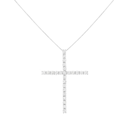 Colgante de cruz de plata de ley .925 de 3,0 quilates de peso total con forma redonda de diamante de 1-1/2" con cadena tipo box (color I-J, claridad I2-I3) - 18"