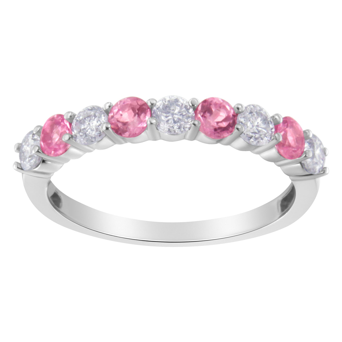 Anillo de oro blanco de 10 qt con diamantes de 0,5 qt y zafiro azul creado de 3 mm (H-I, I1-I2) - Talla 7