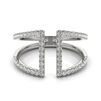 Anillo de oro blanco de 14 quilates de doble banda abierta con diamantes (1/2 quilate en total)