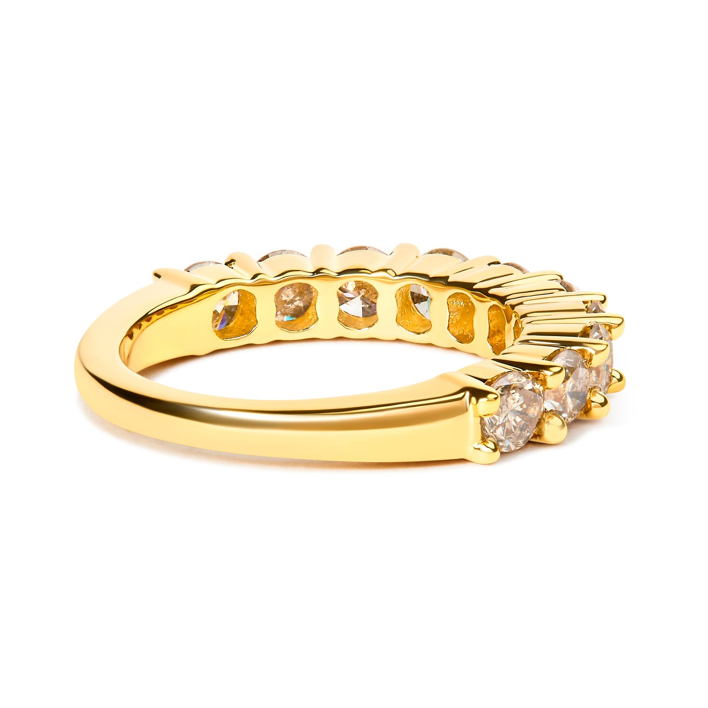 Anillo de aniversario de 10 piedras de oro amarillo de 14 quilates chapado en plata de ley .925 con diamantes de talla redonda brillante de 2,0 quilates (color J-K, claridad I1-I2) - Talla 6
