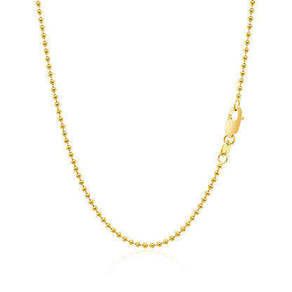 Cadena de cuentas de oro amarillo de 14k y 1,5mm
