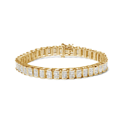 Pulsera de tenis con eslabones de hebilla de oro amarillo de 14K con diamantes de talla princesa engastados invisibles de 5.0 Cttw (Color H-I, Claridad SI2-I1) - Tamaño 7.25"
