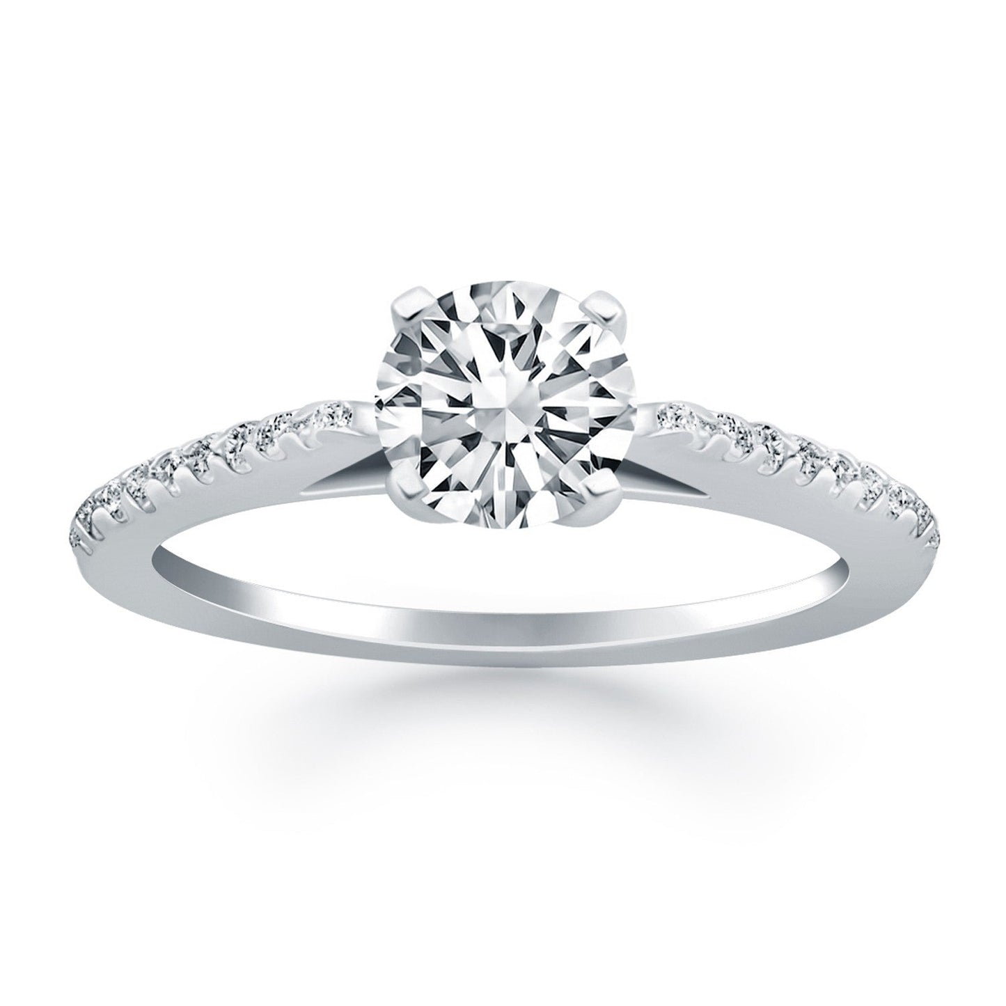 Anillo de compromiso de oro blanco de 14k con micro garras de diamantes y diseño catedral