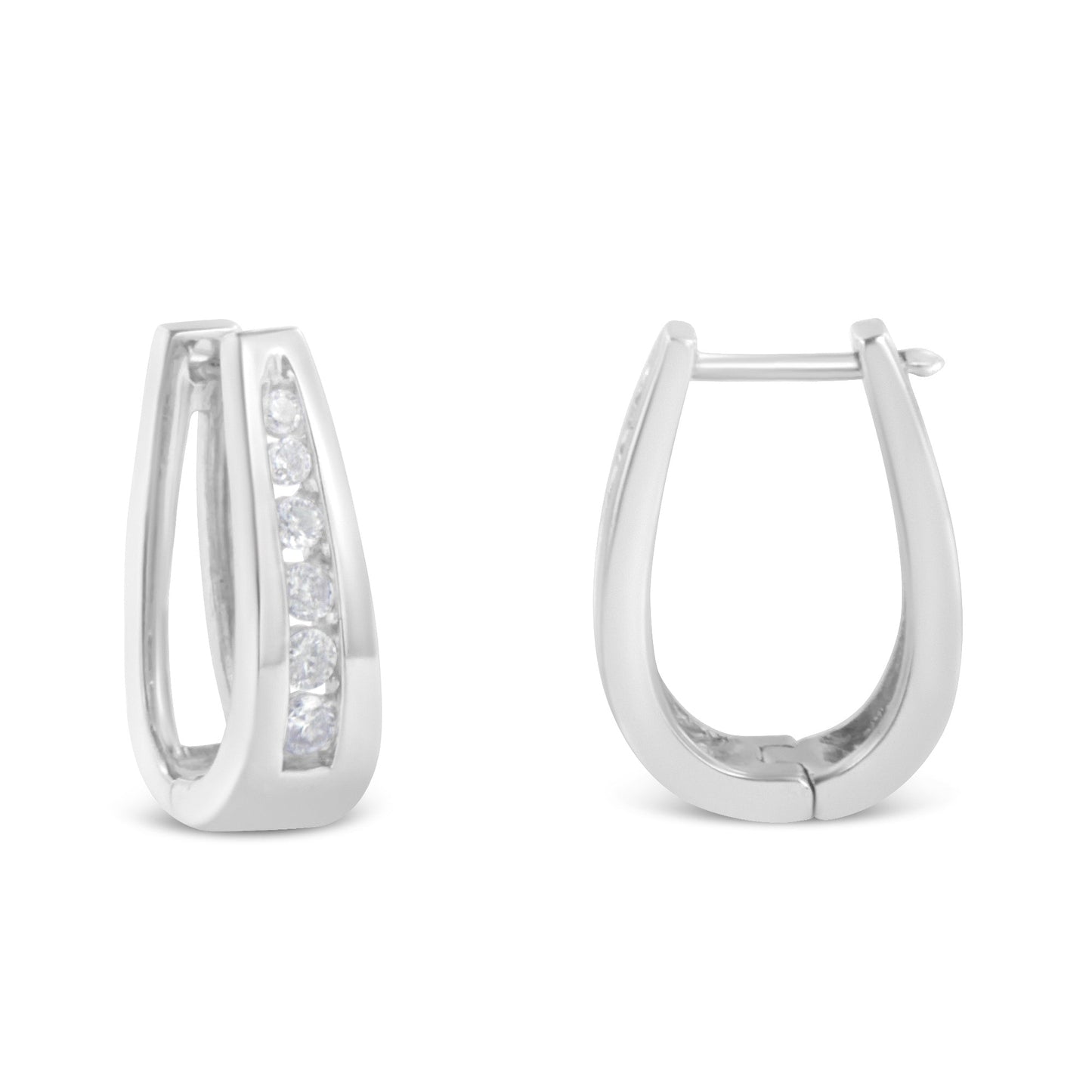 Pendientes de aro de oro blanco de 14k con diamantes de talla redonda brillante engastados en carril de 1/4 Cttw (color I-J, claridad I2-I3)