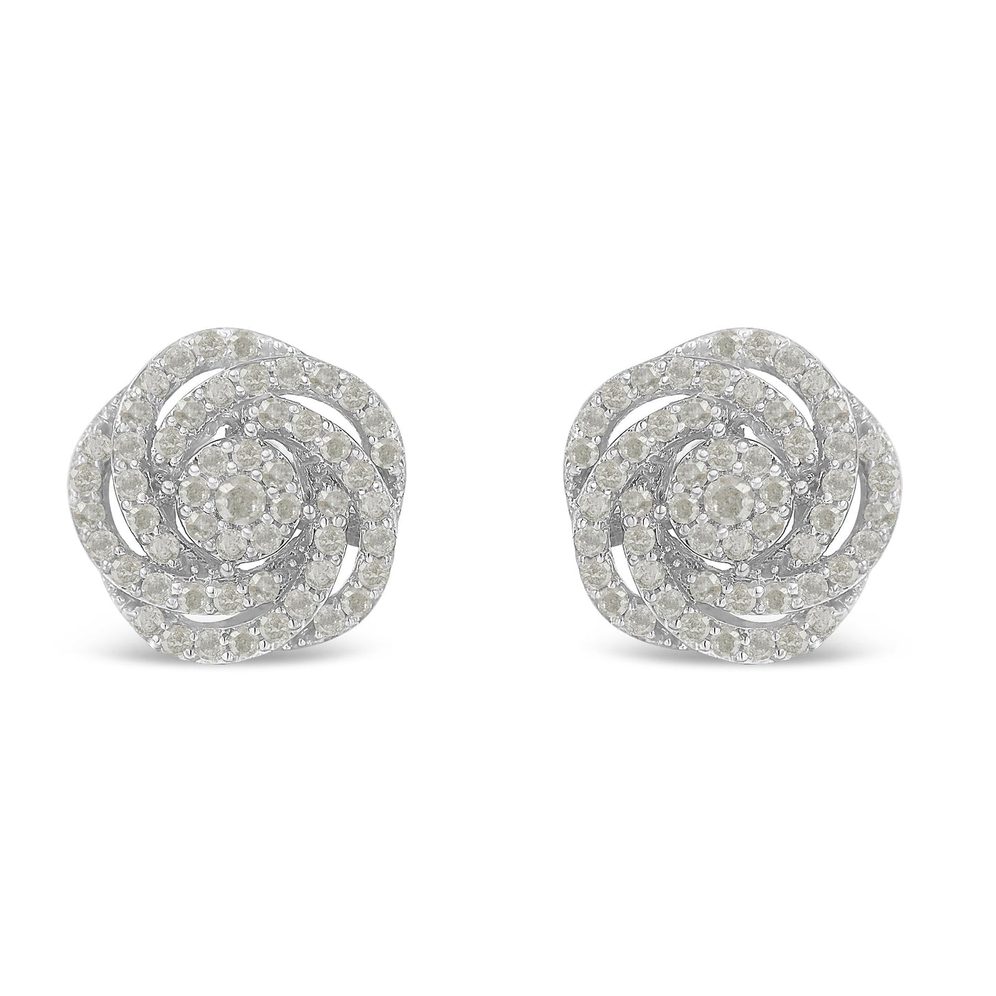 Pendientes de racimo floral de oro blanco de 10 quilates con diamantes de talla roseta (1 quilate en total, color I-J, claridad I2-I3)