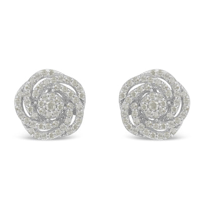 Pendientes de racimo floral de oro blanco de 10 quilates con diamantes de talla roseta (1 quilate en total, color I-J, claridad I2-I3)