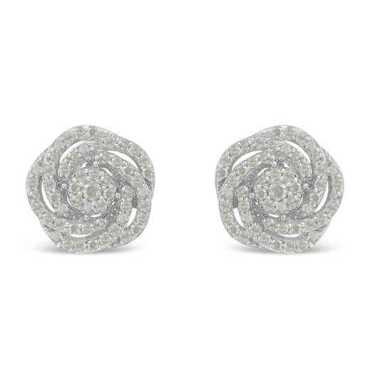 Pendientes de racimo floral de oro blanco de 10 quilates con diamantes de talla roseta (1 quilate en total, color I-J, claridad I2-I3)