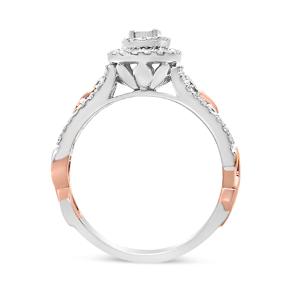 Anillo de Compromiso de Plata Fina .925 Chapado en Oro Rosa de 14K con Doble Marco Cruzado y Vástago Dividido de Diamantes Redondos de 3/8 Cttw (Color I-J, Claridad I2-I3) - Talla 7