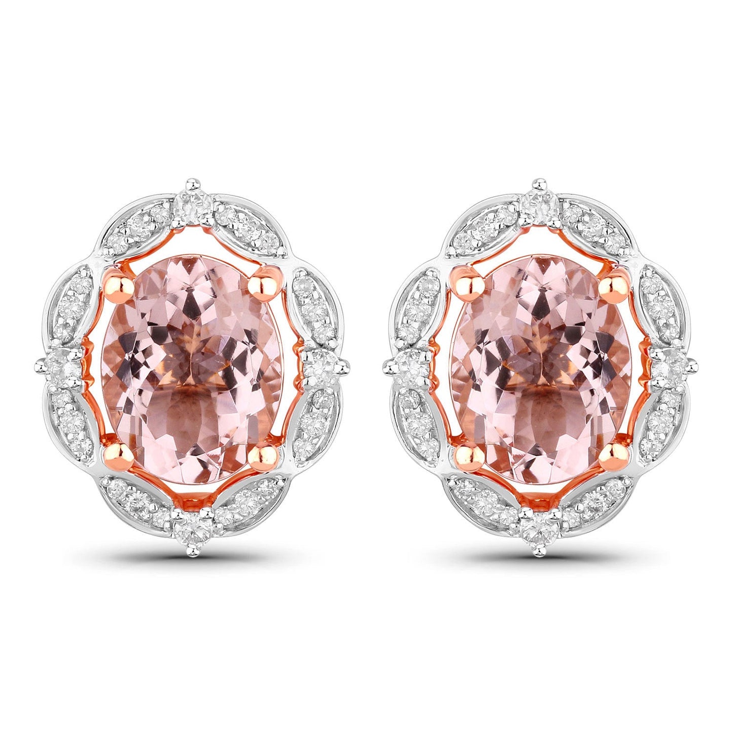 Pendientes de oro rosa de 14 quilates con morganita genuina de 3,52 quilates y diamantes blancos