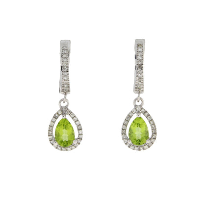 Pendientes colgantes de peridoto y diamante de 0,88 ct en oro blanco de 14 K