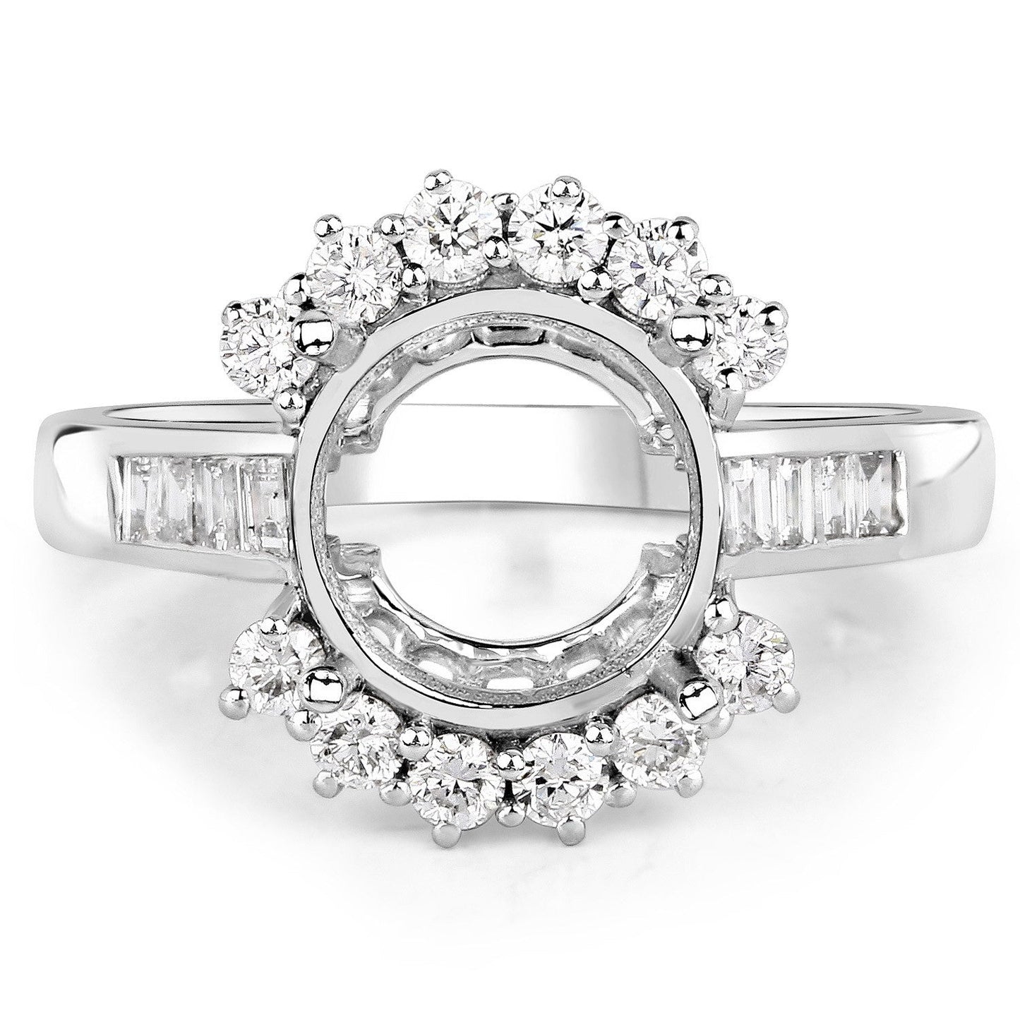 Anillo Semimontado de Oro Blanco de 14K con Diamante Blanco Genuino de 0,58 Quilates - para Gema Redonda de 9,00mm