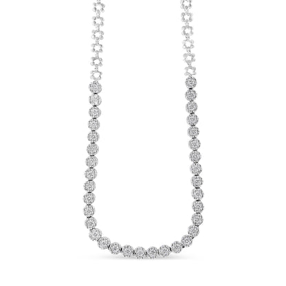 Collar llamativo Riviera Graduado de Oro Blanco de 14K con Diamantes Redondos Engastados en Pavé de 8.0 Cttw Certificado por IGI (Color H-I, Claridad I1)