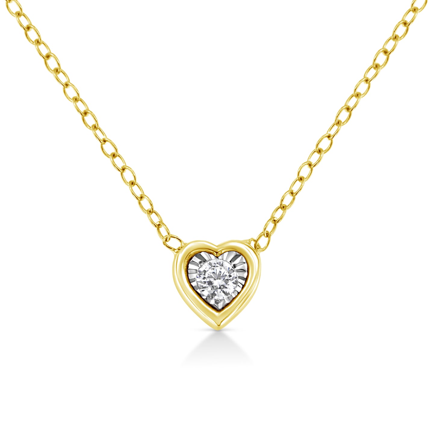 Collar con colgante cuadrado de 45,72 cm de oro amarillo de 10 K enchapado en plata de ley .925 con 1/10 quilates de diamante redondo en engaste de ilusión (color K-L, claridad I2-I3)
