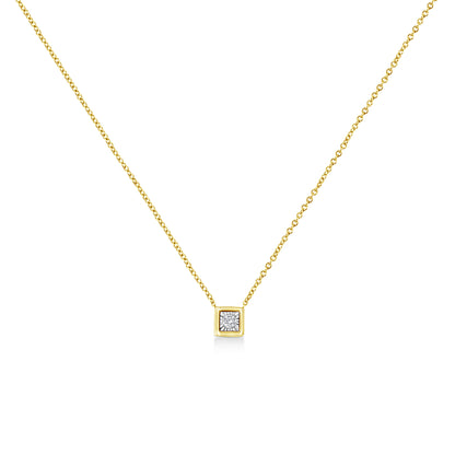 Collar con colgante cuadrado de 45,72 cm de oro amarillo de 10 K enchapado en plata de ley .925 con 1/10 quilates de diamante redondo en engaste de ilusión (color K-L, claridad I2-I3)