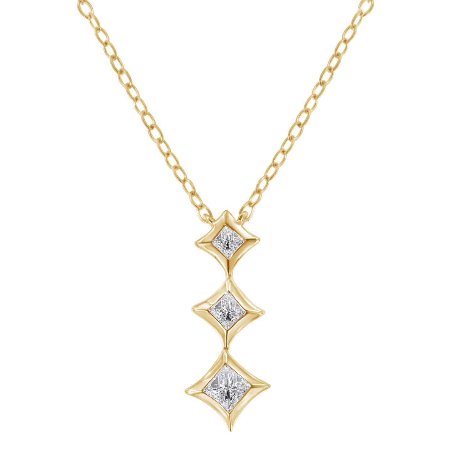 Collar con Colgante de Oro Blanco de 10K, 1/5 Cttw, con 3 Piedras de Diamantes Corte Princesa, 18" (Color H-I, Claridad SI2-I1)