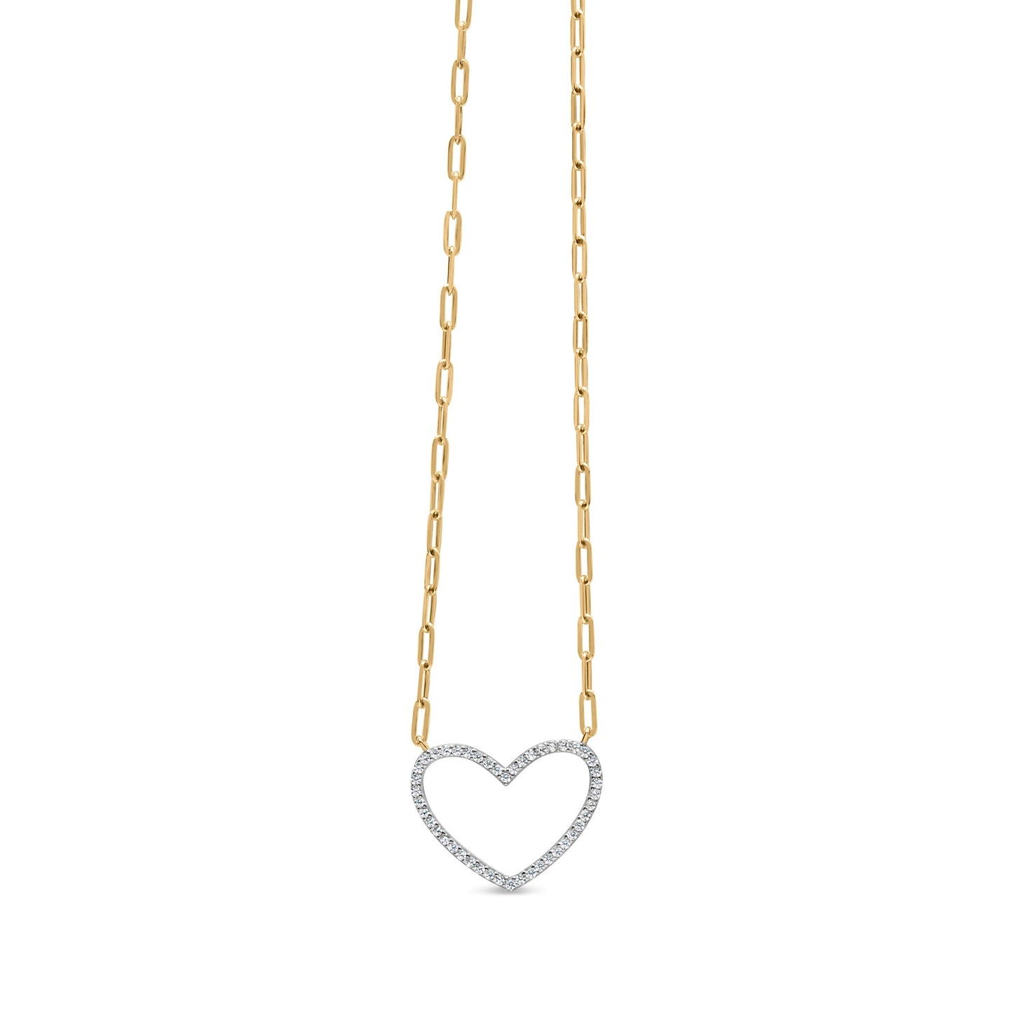 Collar con colgante de corazón abierto de plata de ley 925 chapado en oro amarillo de 14 quilates con diamantes de 1/4 Cttw y cadena de eslabones tipo clip (color I-J, claridad I2-I3) - 45.72 cm