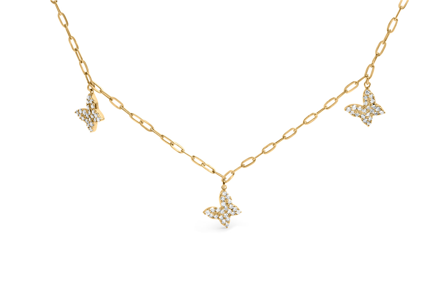Cadena de oro amarillo de 14 quilates con diamantes de 1/2 quilate en forma de mariposa y clip (color I-J, claridad I1-I2) - Ajustable de 15 a 17 pulgadas