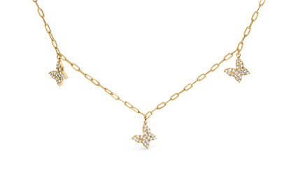 Cadena de oro amarillo de 14 quilates con diamantes de 1/2 quilate en forma de mariposa y clip (color I-J, claridad I1-I2) - Ajustable de 15 a 17 pulgadas
