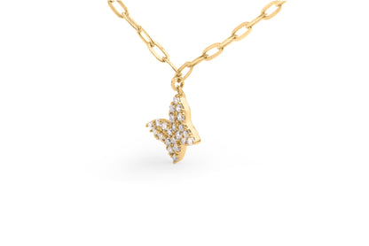 Cadena de oro amarillo de 14 quilates con diamantes de 1/2 quilate en forma de mariposa y clip (color I-J, claridad I1-I2) - Ajustable de 15 a 17 pulgadas