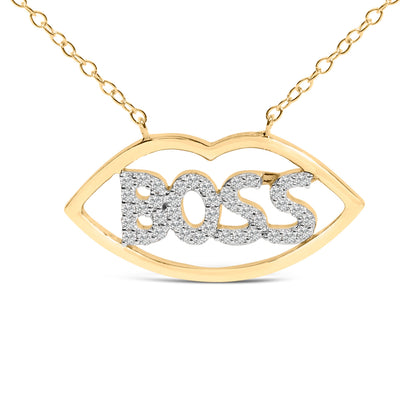 Collar con colgante "Boss" de plata chapada en oro amarillo de 14 quilates con diamantes de 0,25 quilates - 18 pulgadas