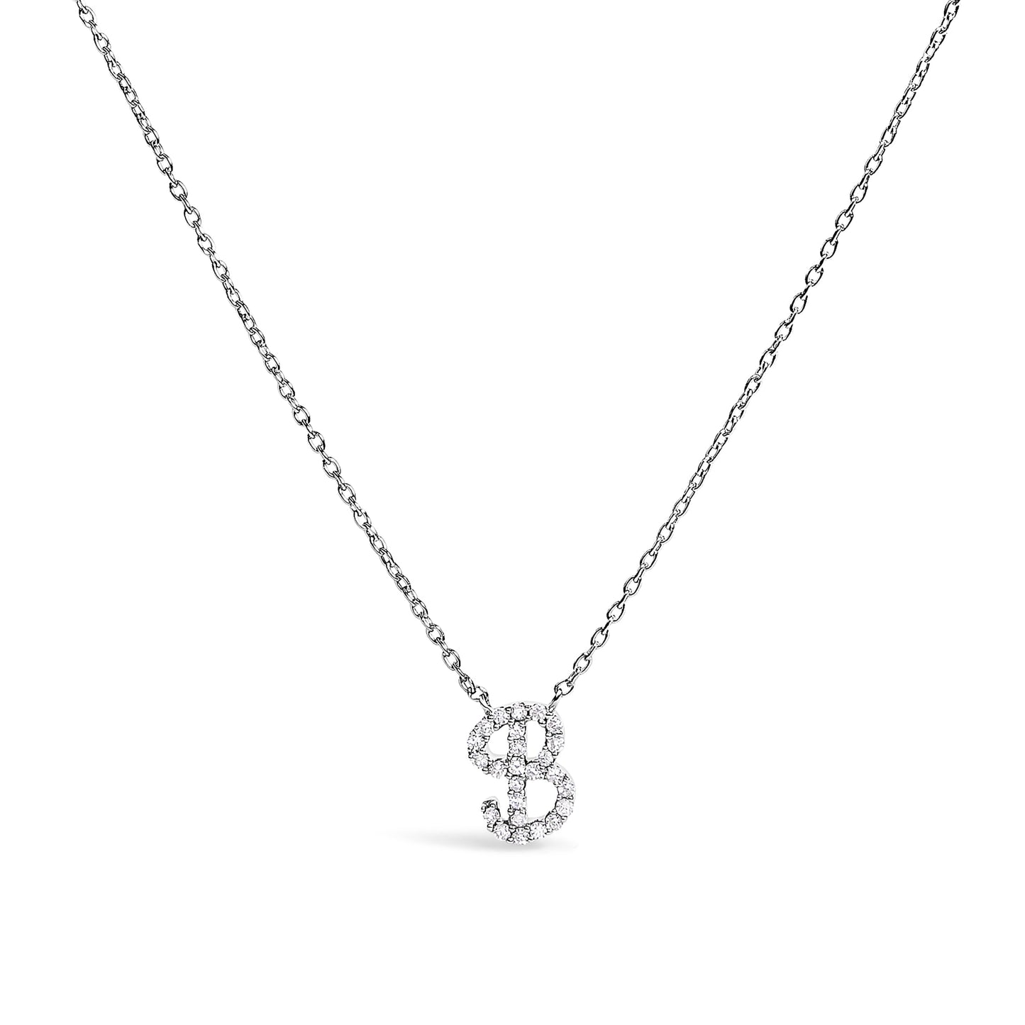 Collar con colgante con acento de diamante en oro blanco de 10K con inicial "A" estilo cursiva