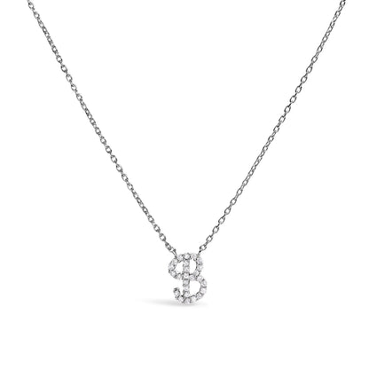 Collar con colgante con acento de diamante en oro blanco de 10K con inicial "A" estilo cursiva