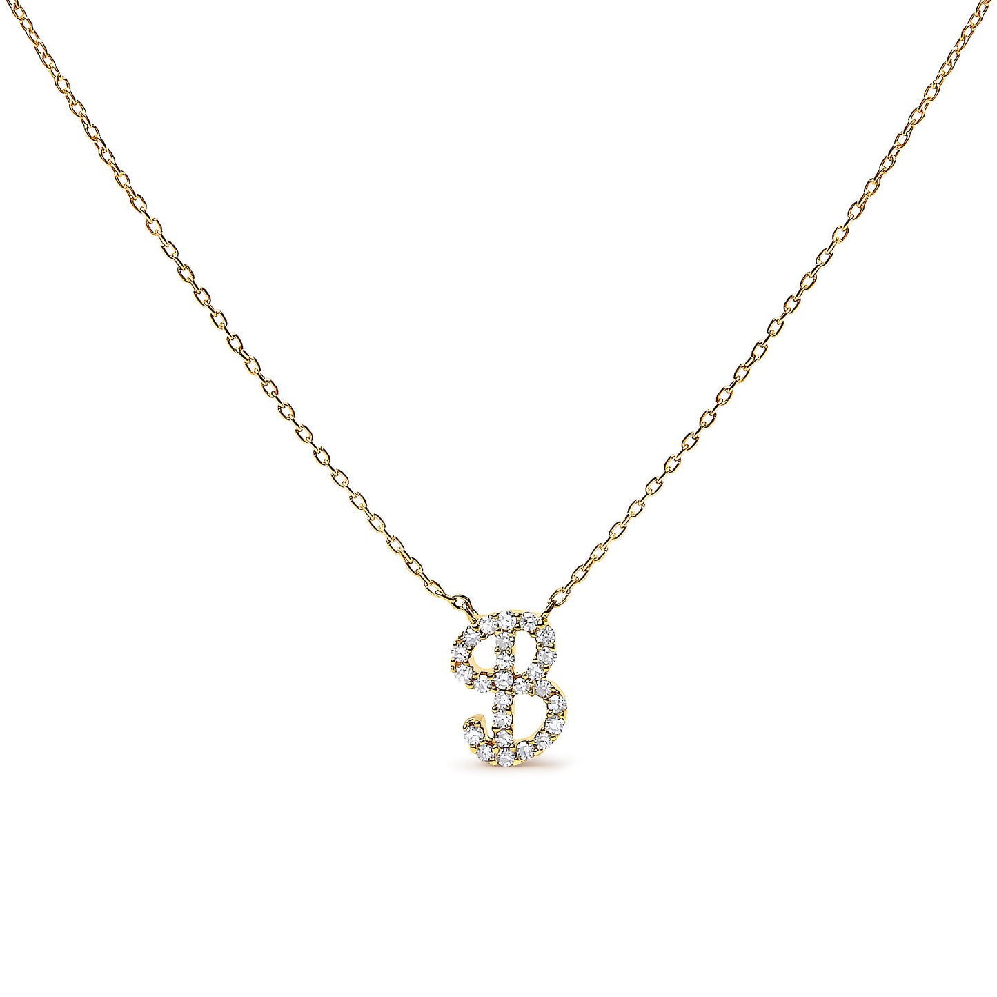 Collar con colgante con acento de diamante en oro blanco de 10K con inicial "A" estilo cursiva
