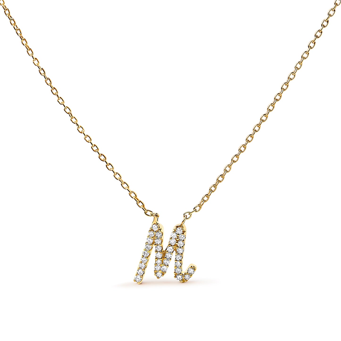 Collar con colgante con acento de diamante en oro blanco de 10K con inicial "A" estilo cursiva