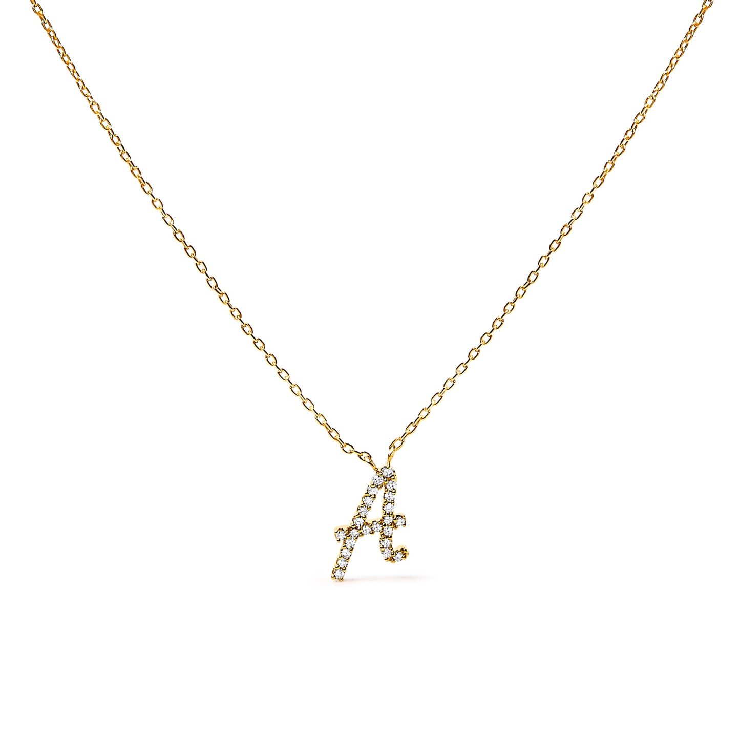 Collar con colgante con acento de diamante en oro blanco de 10K con inicial "A" estilo cursiva