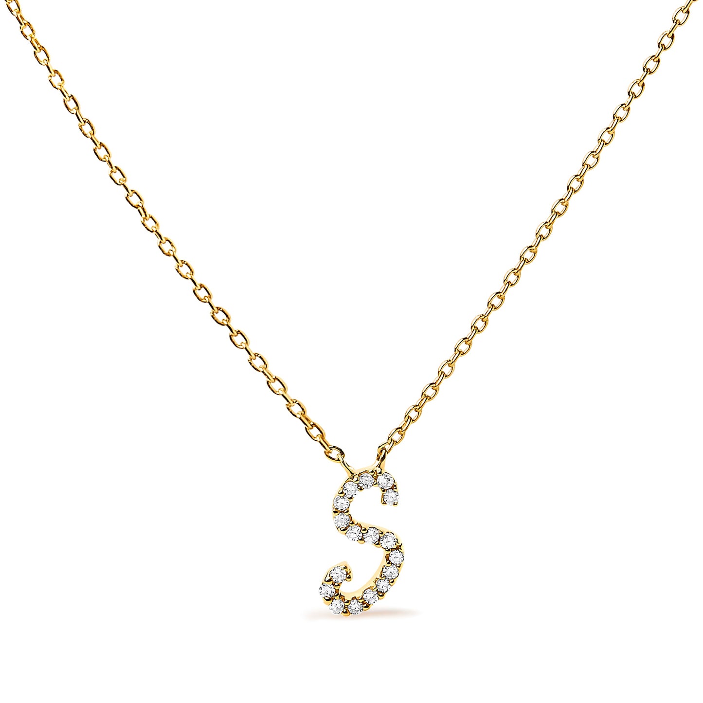 Collar con colgante con acento de diamante en oro blanco de 10K con inicial "A" estilo cursiva