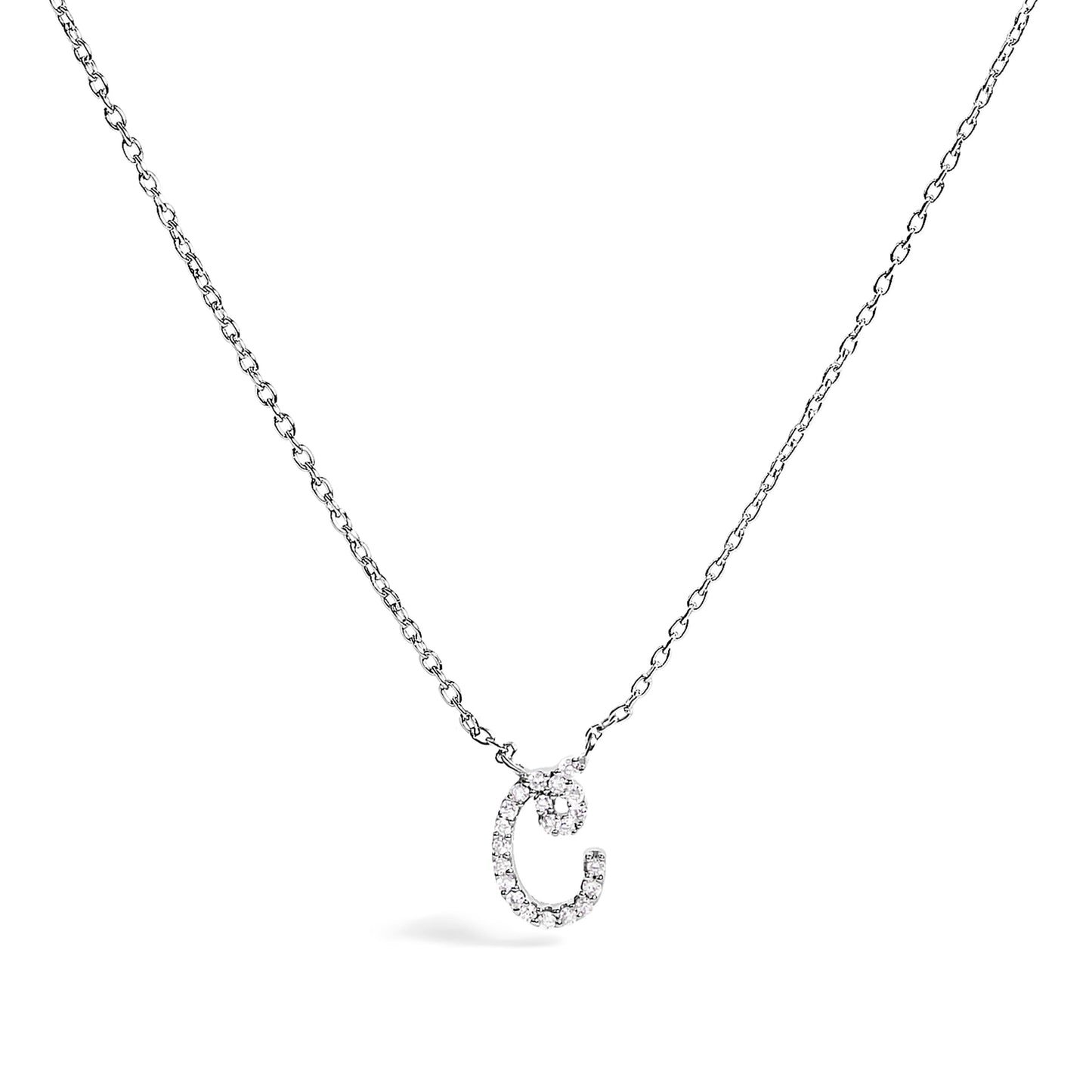 Collar con colgante con acento de diamante en oro blanco de 10K con inicial "A" estilo cursiva
