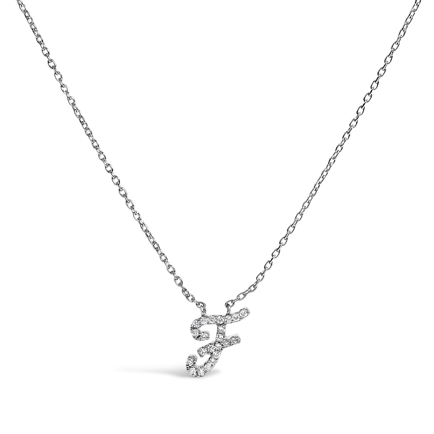 Collar con colgante con acento de diamante en oro blanco de 10K con inicial "A" estilo cursiva