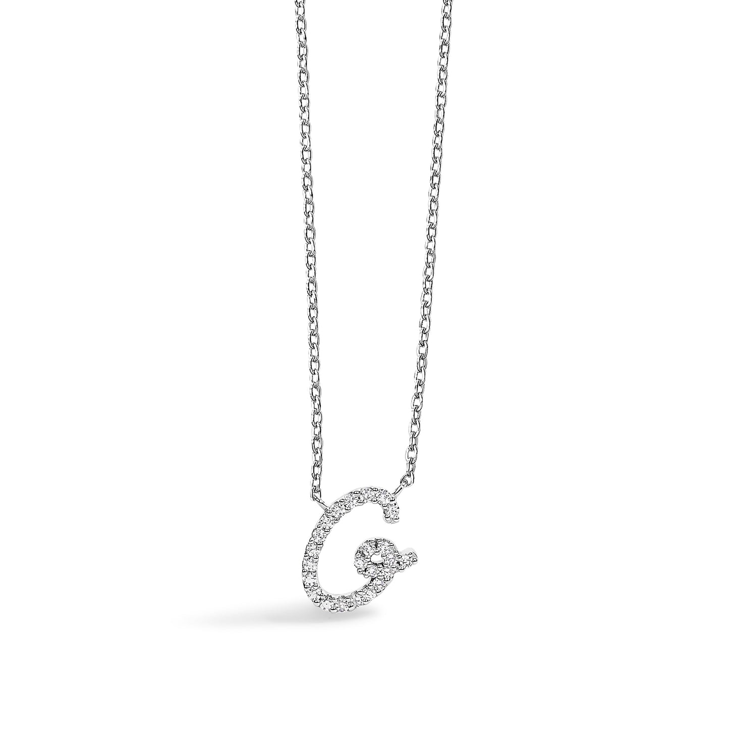Collar con colgante con acento de diamante en oro blanco de 10K con inicial "A" estilo cursiva