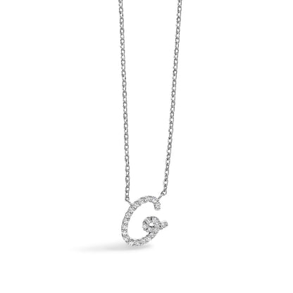 Collar con colgante con acento de diamante en oro blanco de 10K con inicial "A" estilo cursiva
