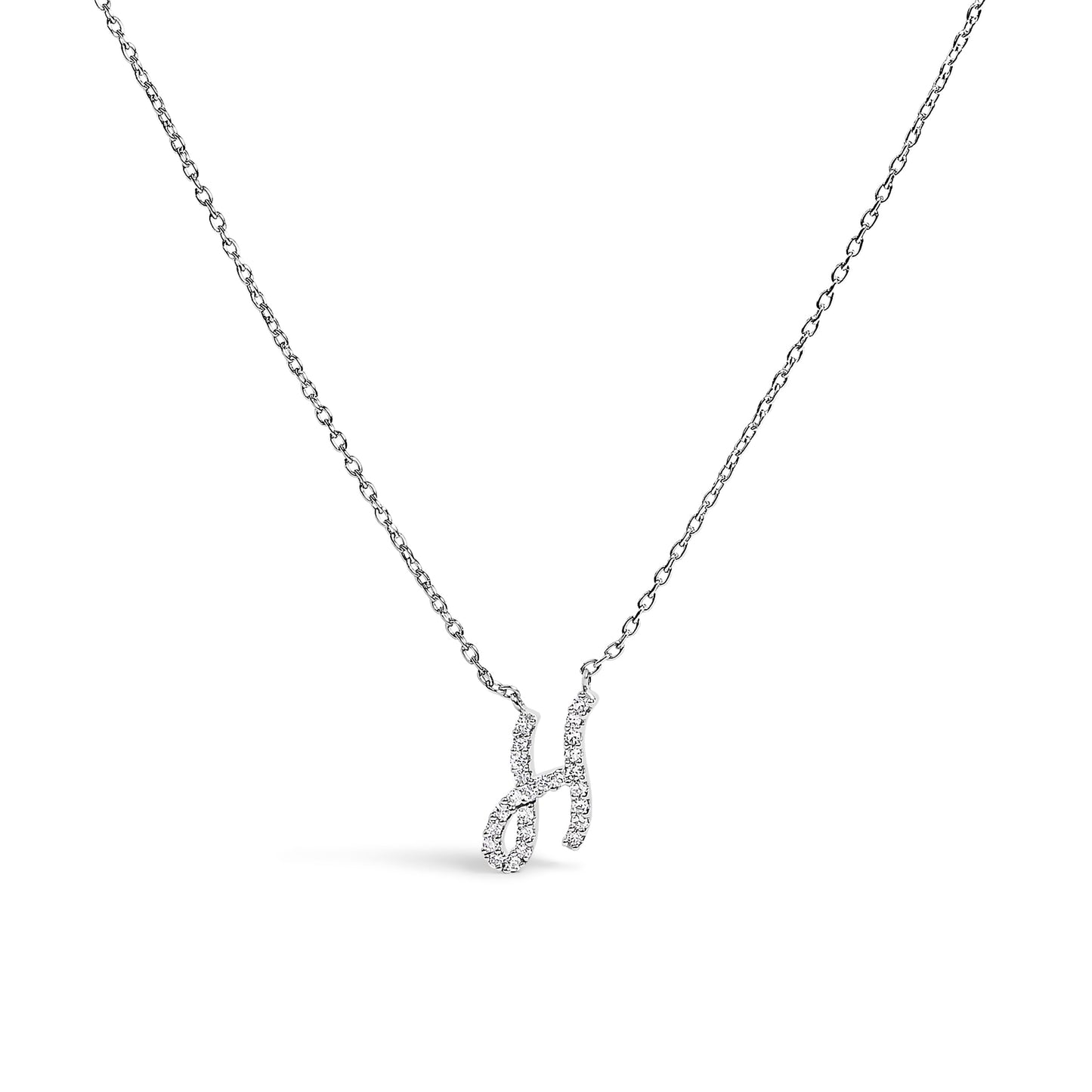 Collar con colgante con acento de diamante en oro blanco de 10K con inicial "A" estilo cursiva