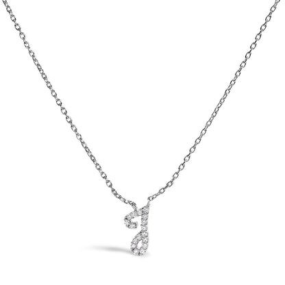 Collar con colgante con acento de diamante en oro blanco de 10K con inicial "A" estilo cursiva