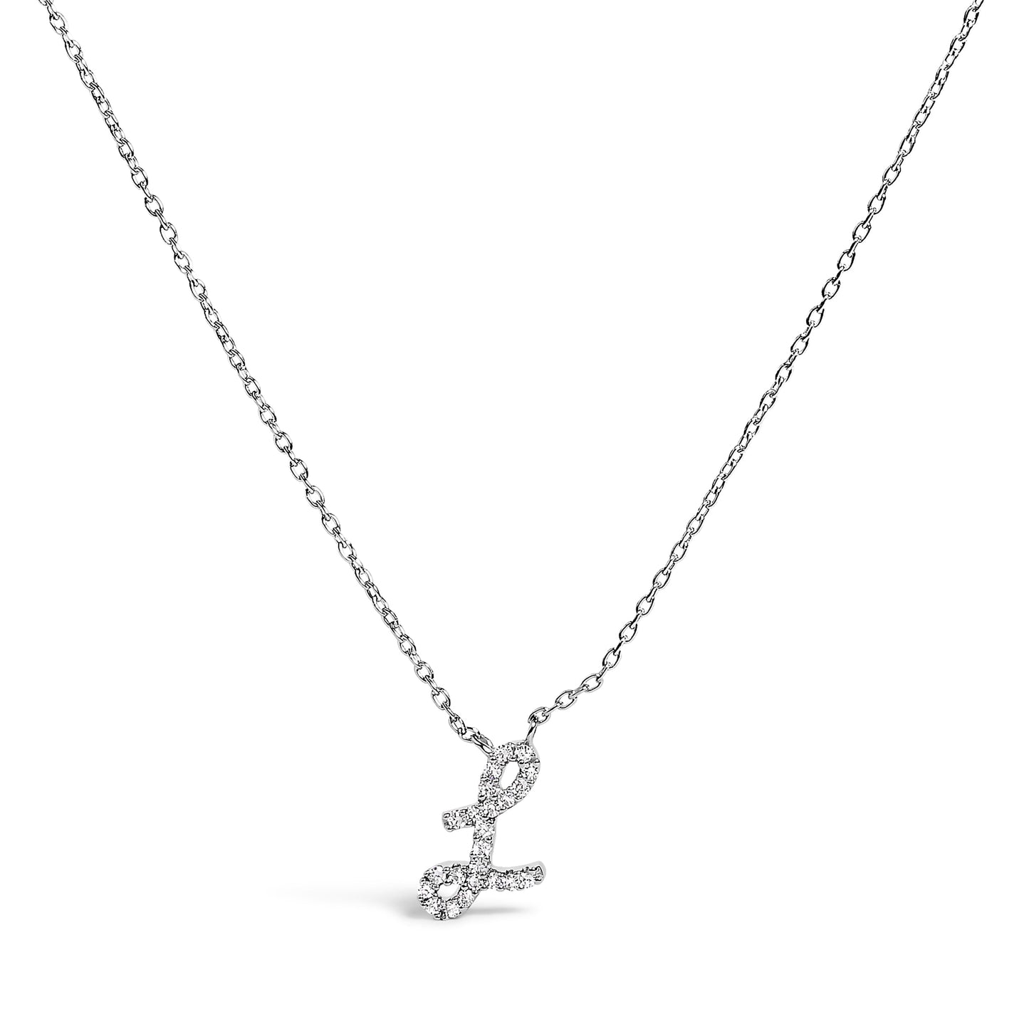 Collar con colgante con acento de diamante en oro blanco de 10K con inicial "A" estilo cursiva