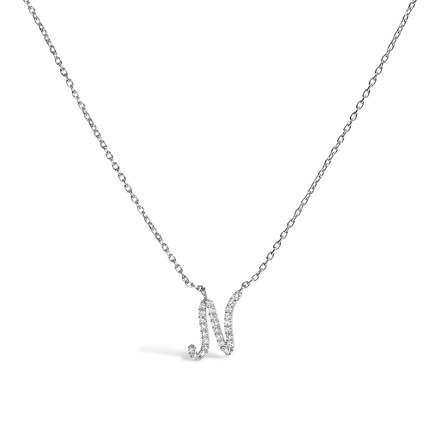 Collar con colgante con acento de diamante en oro blanco de 10K con inicial "A" estilo cursiva