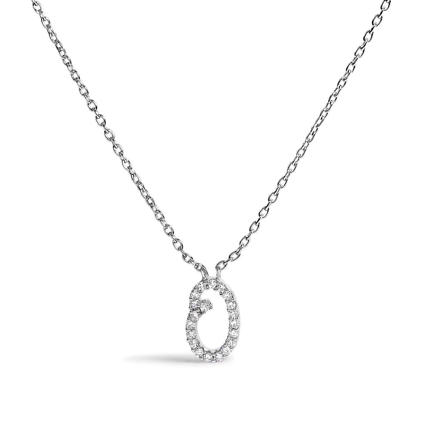 Collar con colgante con acento de diamante en oro blanco de 10K con inicial "A" estilo cursiva