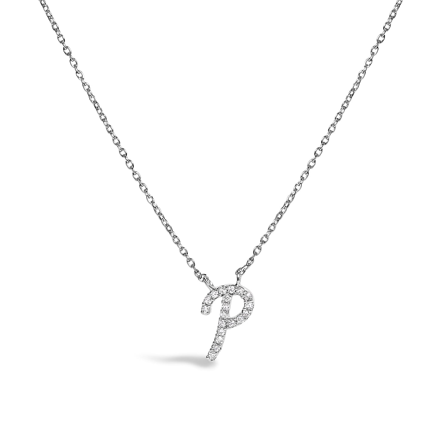 Collar con colgante con acento de diamante en oro blanco de 10K con inicial "A" estilo cursiva