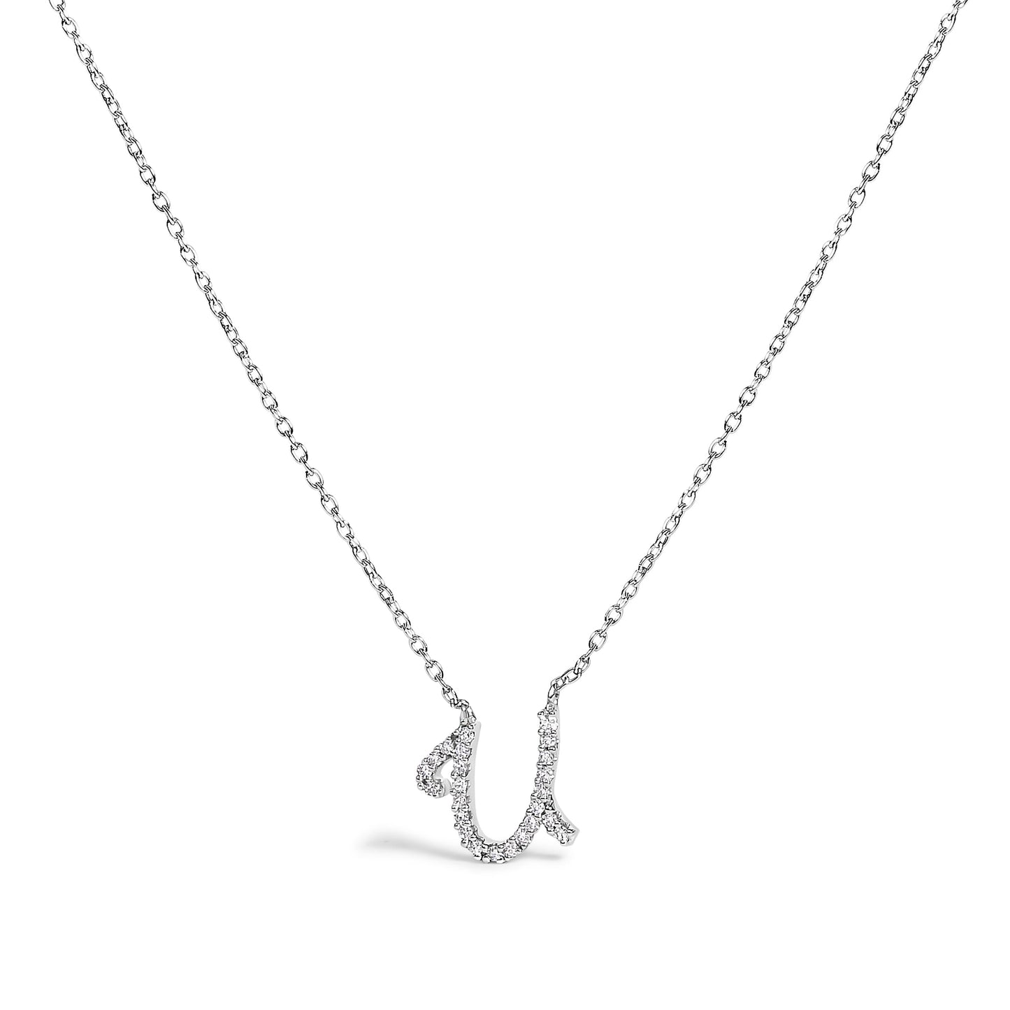 Collar con colgante con acento de diamante en oro blanco de 10K con inicial "A" estilo cursiva