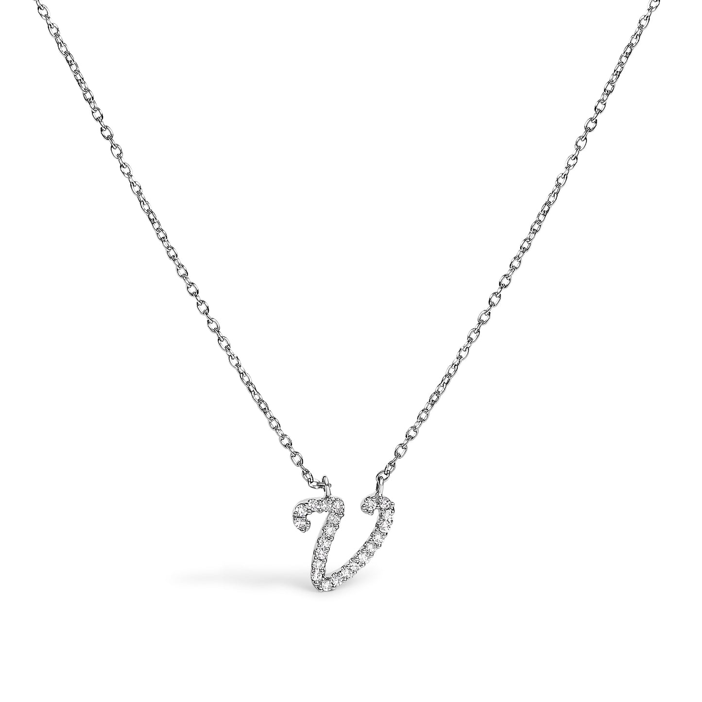 Collar con colgante con acento de diamante en oro blanco de 10K con inicial "A" estilo cursiva