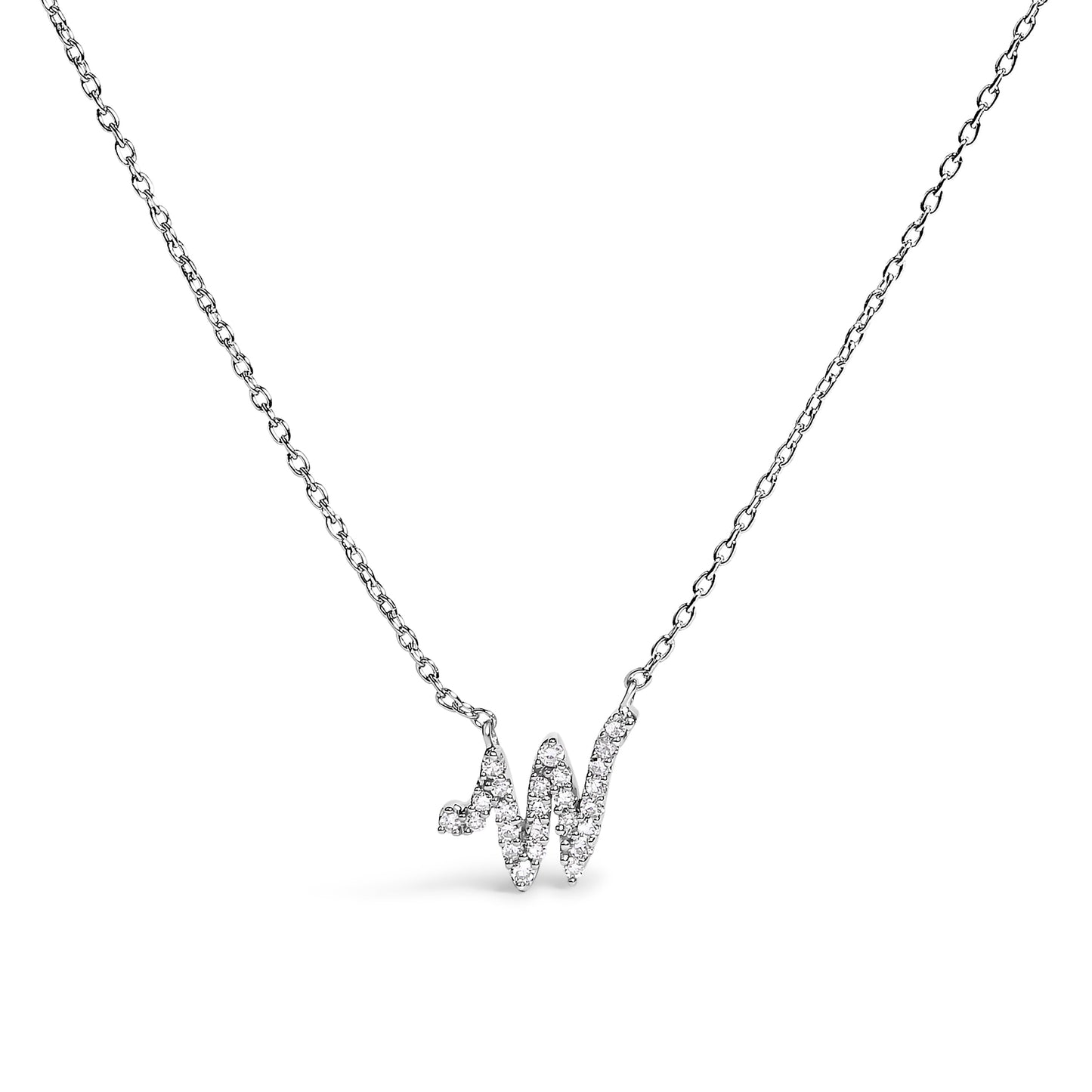 Collar con colgante con acento de diamante en oro blanco de 10K con inicial "A" estilo cursiva