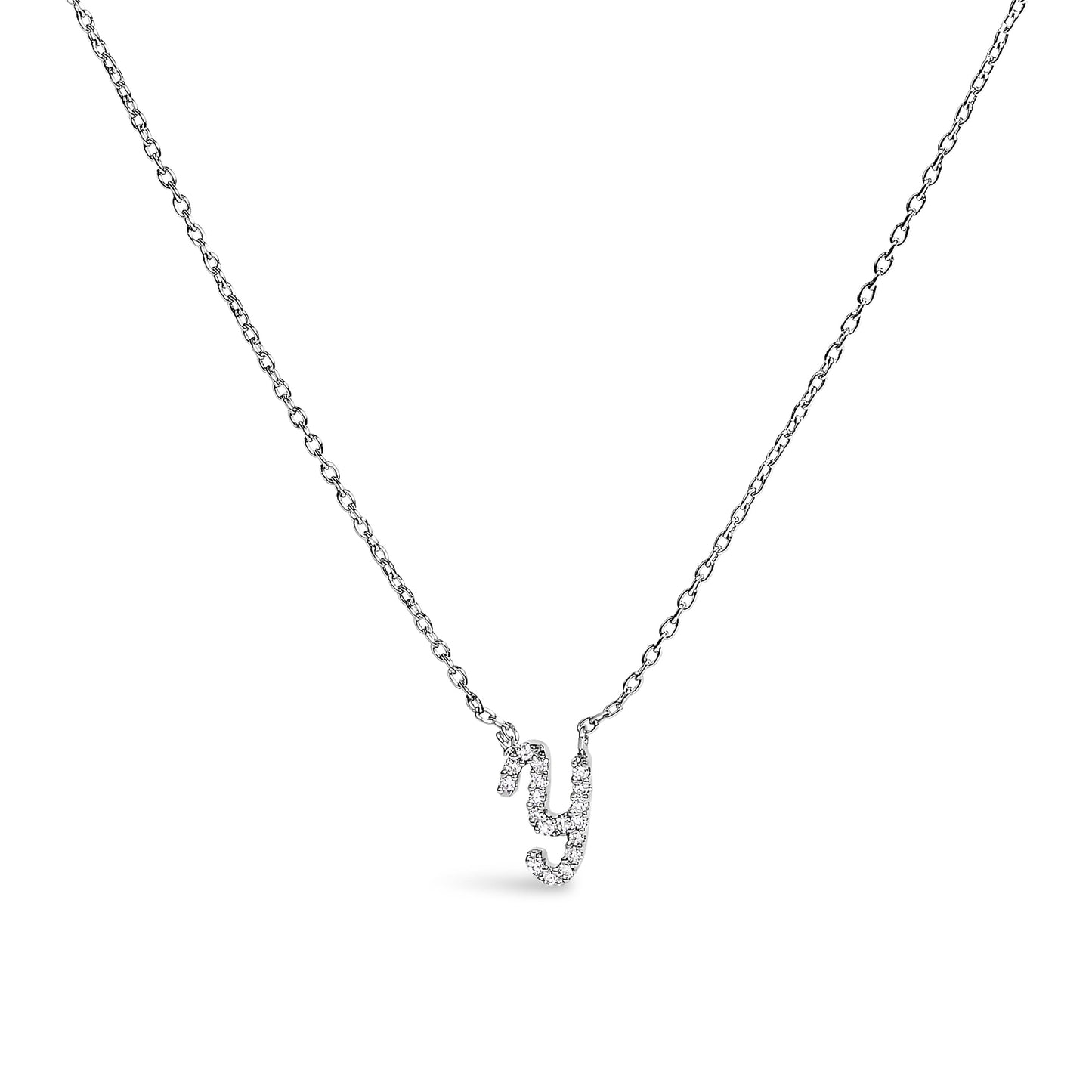 Collar con colgante con acento de diamante en oro blanco de 10K con inicial "A" estilo cursiva