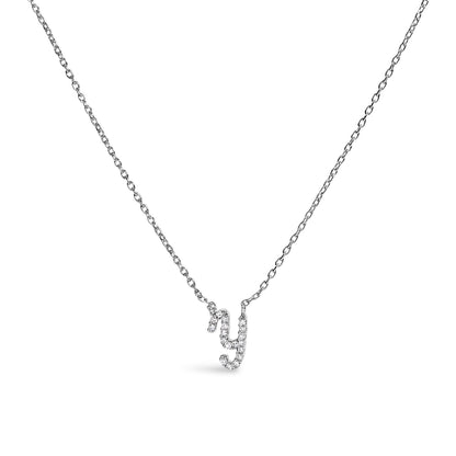 Collar con colgante con acento de diamante en oro blanco de 10K con inicial "A" estilo cursiva