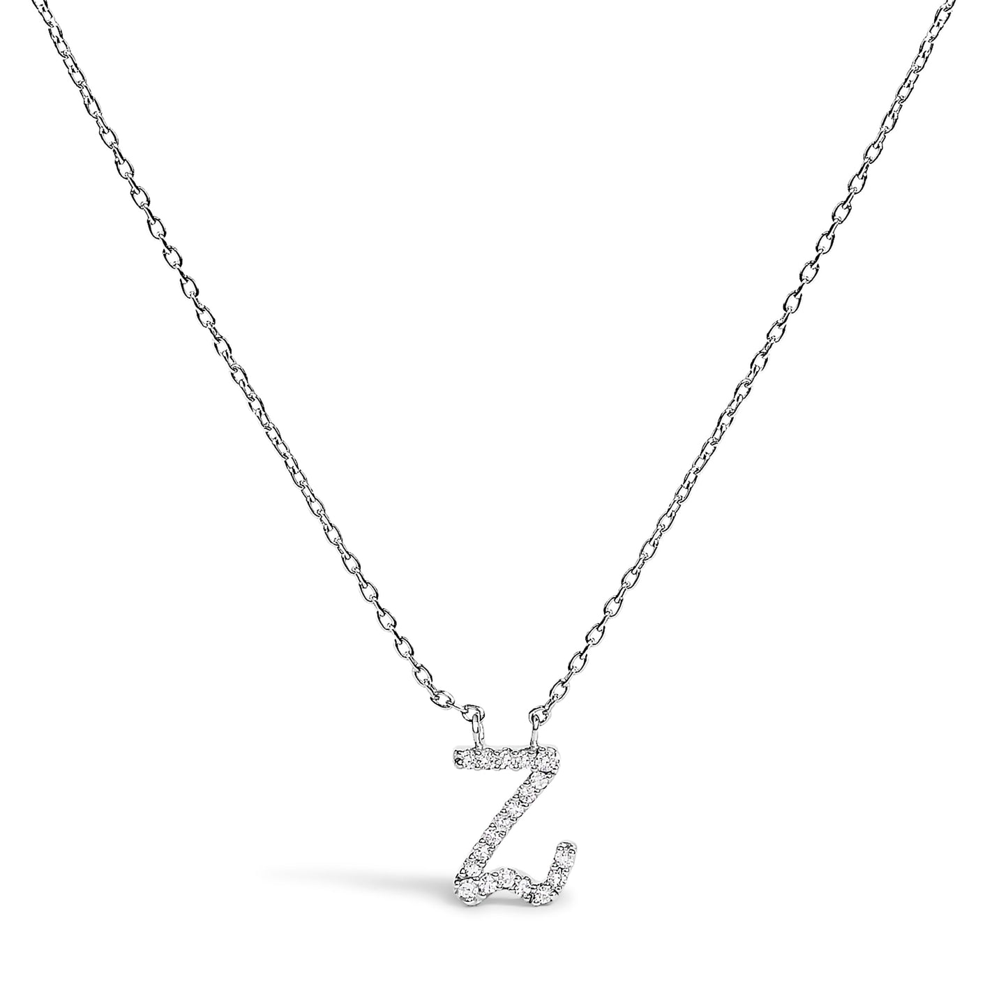 Collar con colgante con acento de diamante en oro blanco de 10K con inicial "A" estilo cursiva